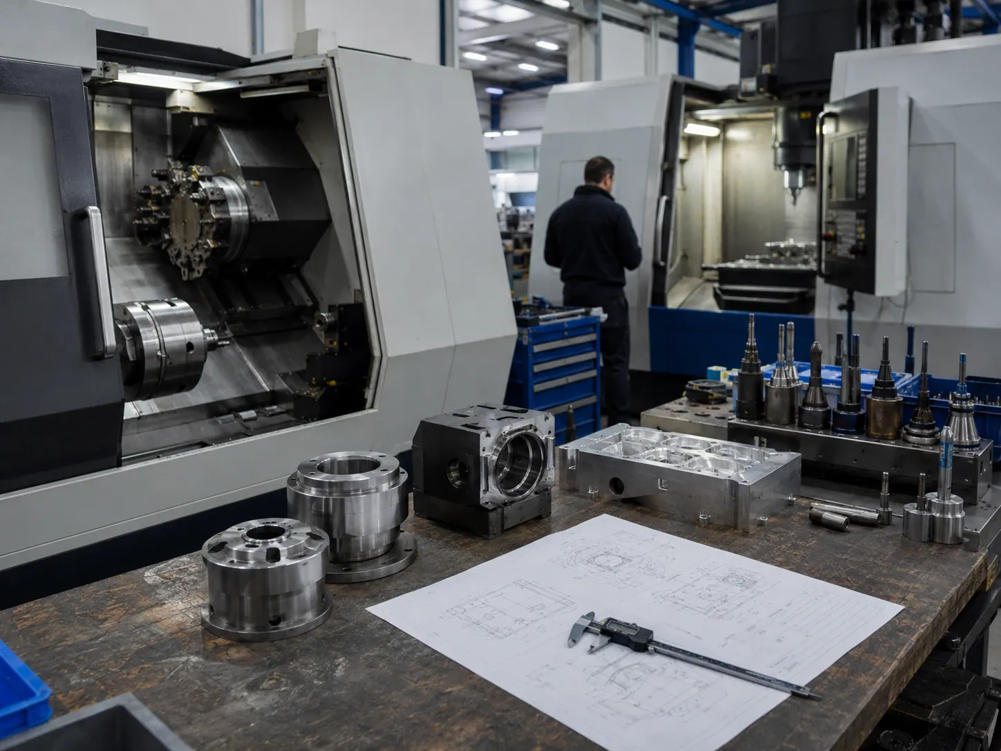 CNC Maschine, die eine kundenspezifische Metallkomponente herstellt