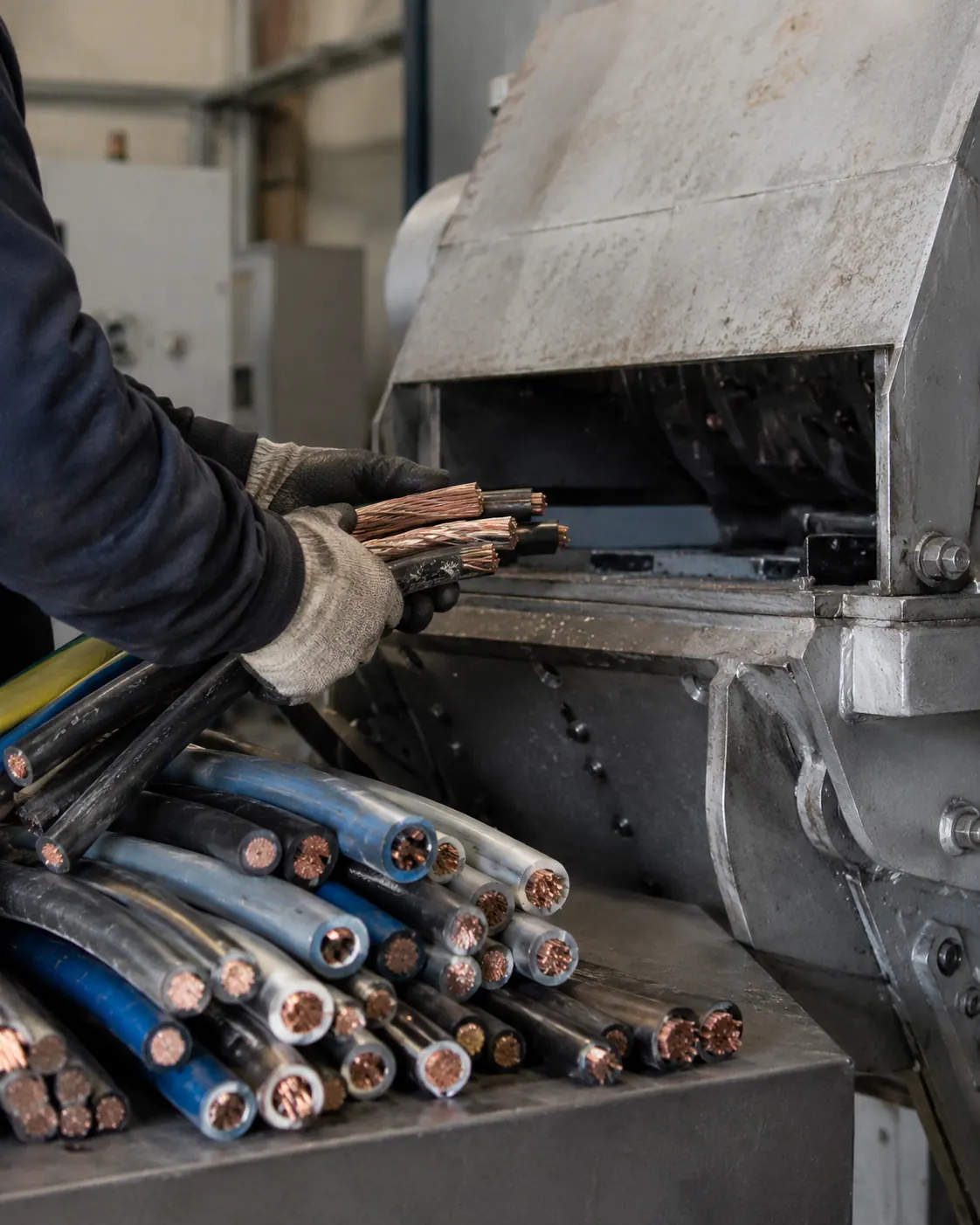 Gemischter Kupferkabeleingang für das Recycling vorbereitet